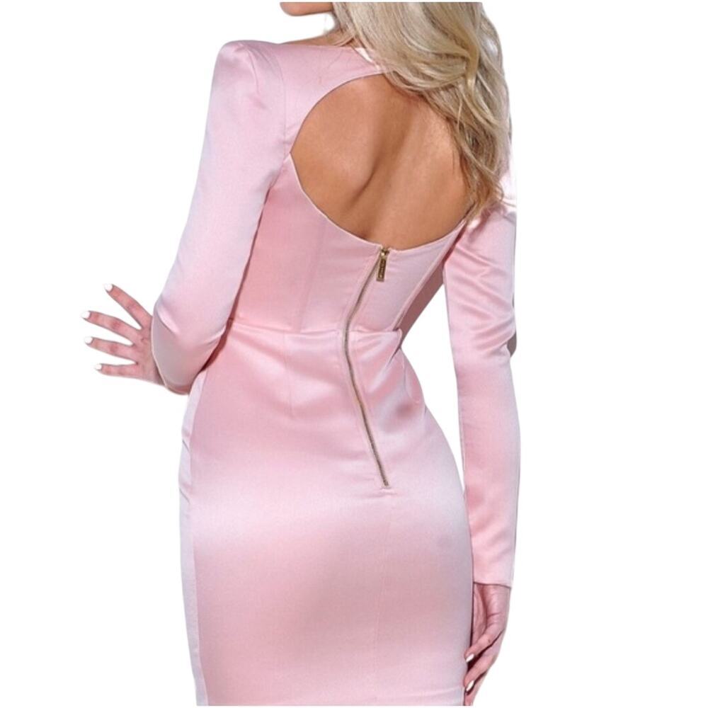 Miss Circle Camila Pink Satin Corset Mini Dress size S New long sleeve Pastel - Picture 2 of 13